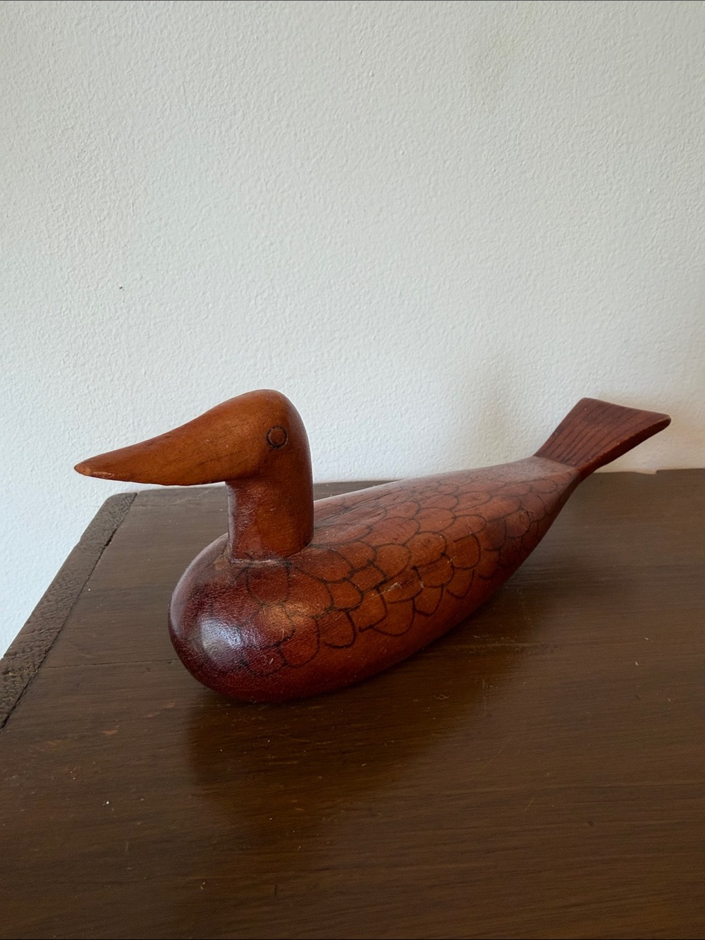 Handcrafted Wooden Duck Figurine in Warm Brown